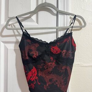 SHEIN Black and Red Silky Chemise with Lace Trim